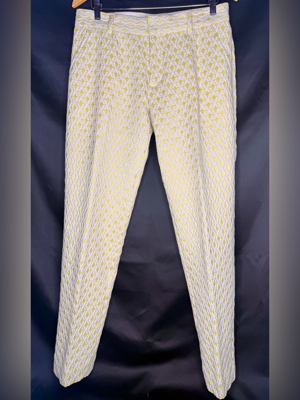 Mr Turk Clyde Slim Fit Yellow & White Patterned Men's Dress Pants